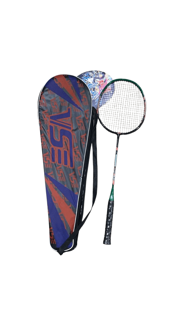 Strung tournament badminton racket with full zippered padded carry case