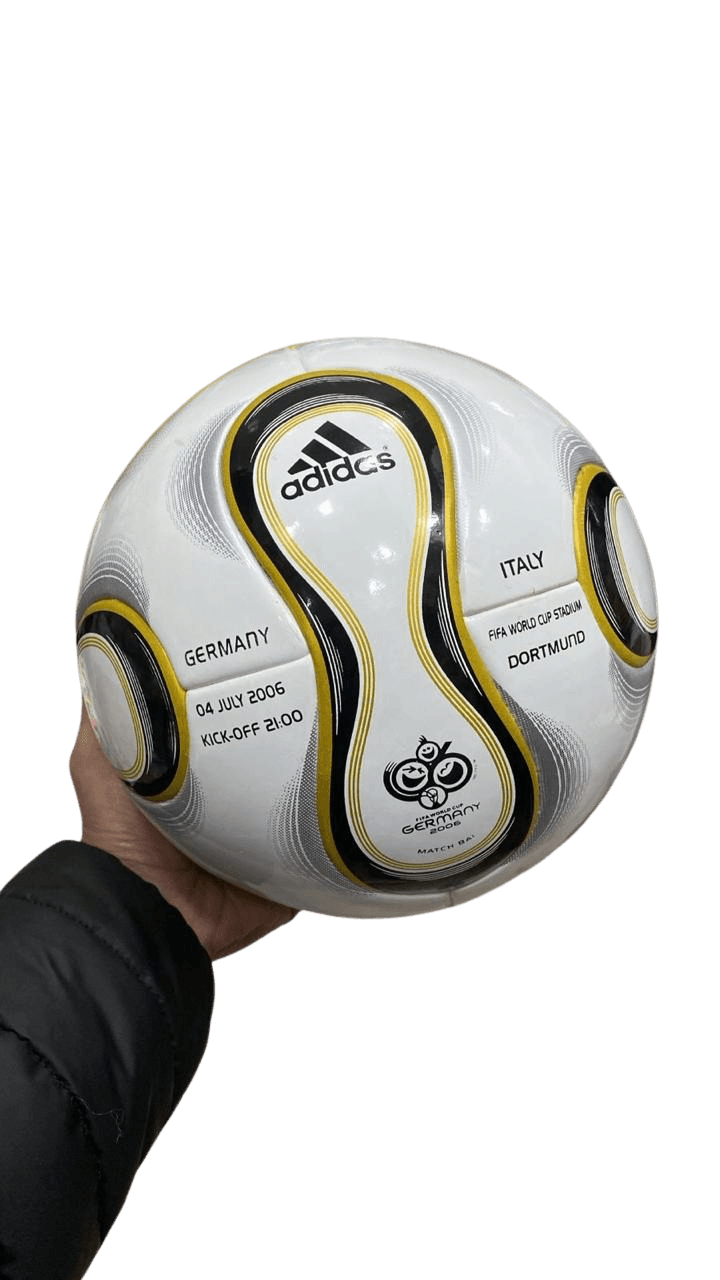 Classic 14-panel thermal match ball with propeller curved panels and gold and black ribbons