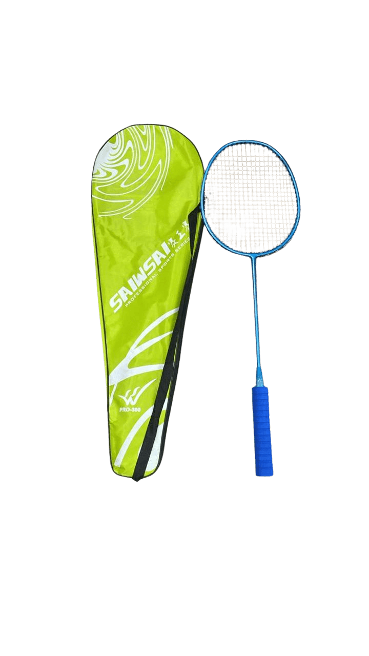 Club training badminton racket in royal blue with lime green zippered carry case